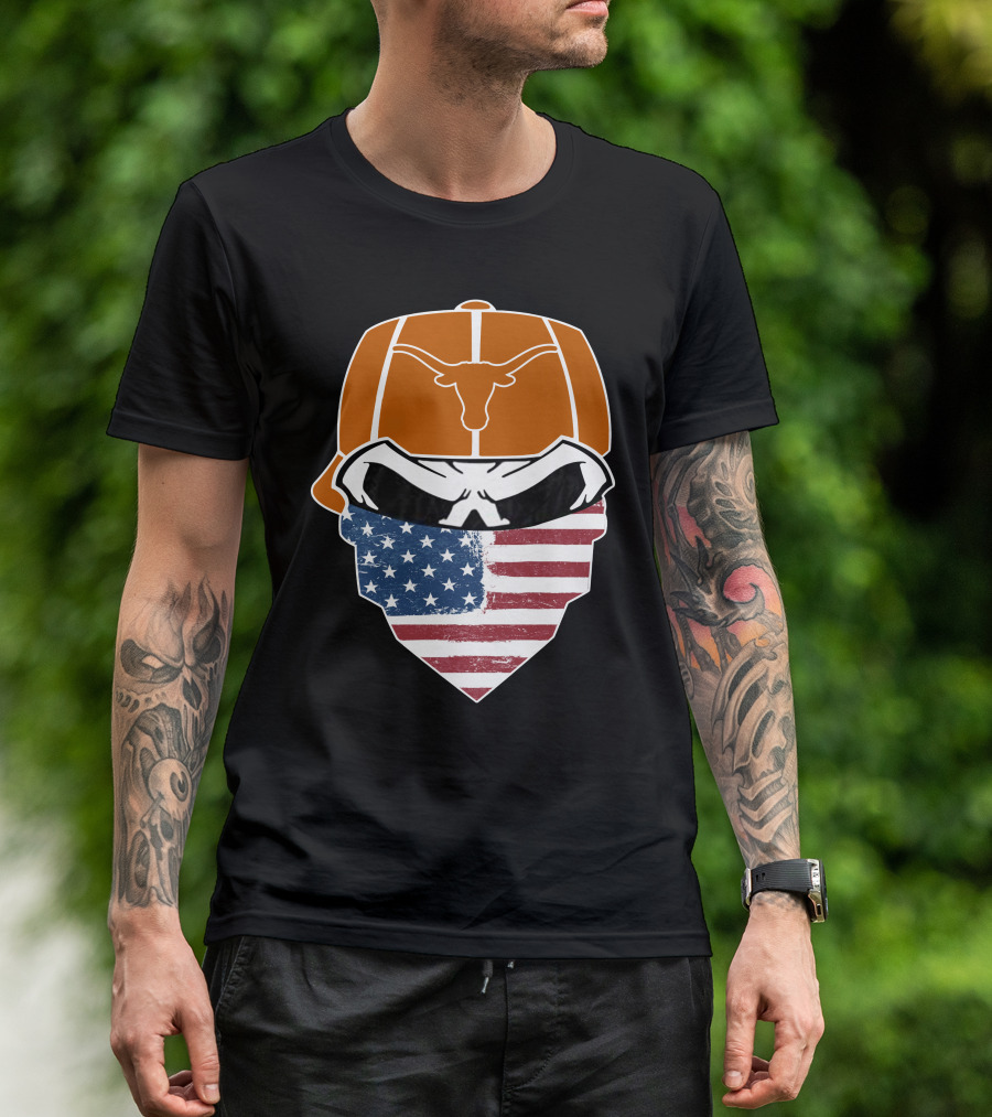 Texas Longhorns Skuls American Flag Bandana T-Shirt