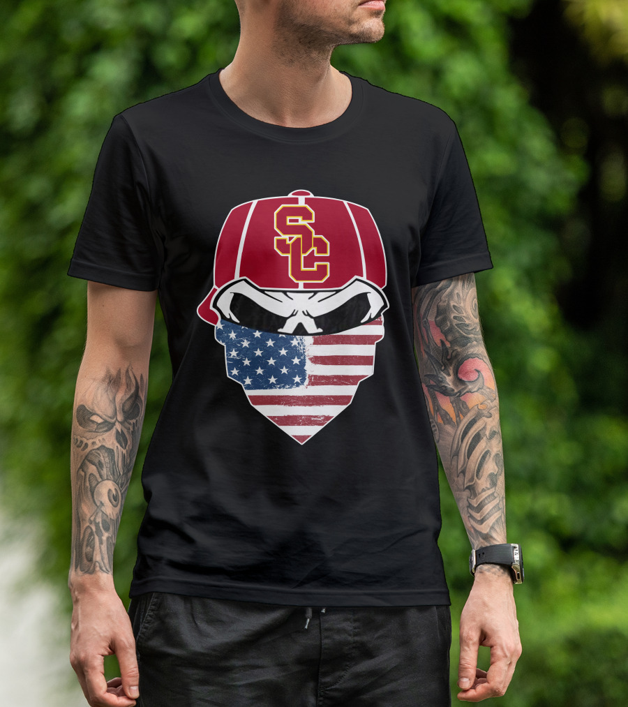 USC Trojans Skulls American Flag Bandana T-Shirt
