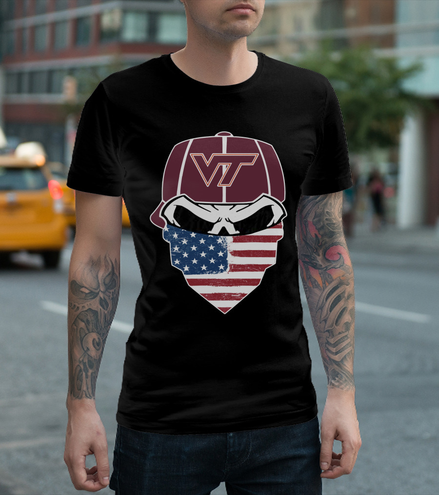 Virginia Tech Skulls VT American Flag Bandana T-Shirt