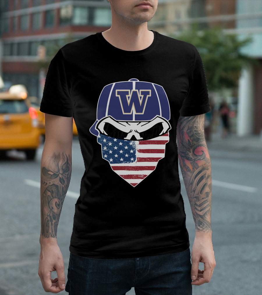 Washington Huskies W Skuls American Flag Face Bandana T-Shirt