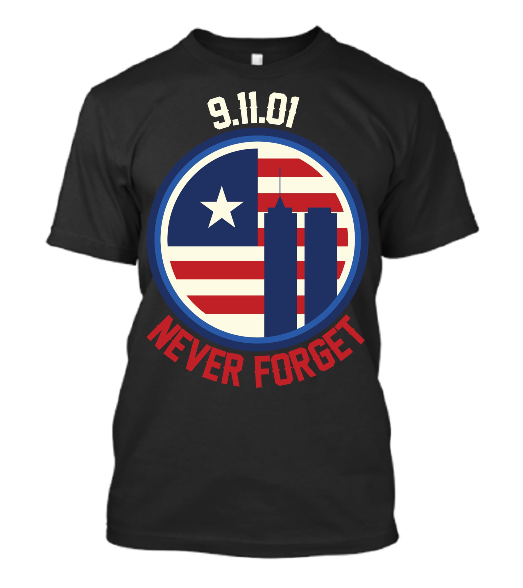 9.11.01 Never Forget Twin Towers American Flag Star T-Shirt