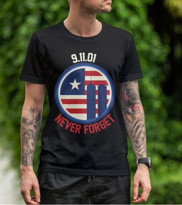 9.11.01 Never Forget Twin Towers American Flag Star T-Shirt