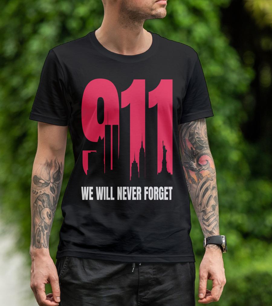 9.11 We Will Never Forget Patriot Day Skyline T-Shirt