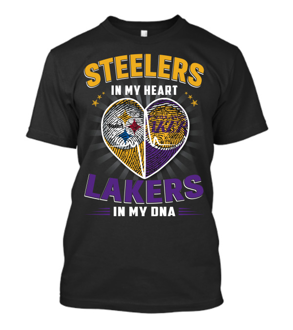 Steelers In My Heart Lakers In My Dna Fingerprint Heart T-Shirt