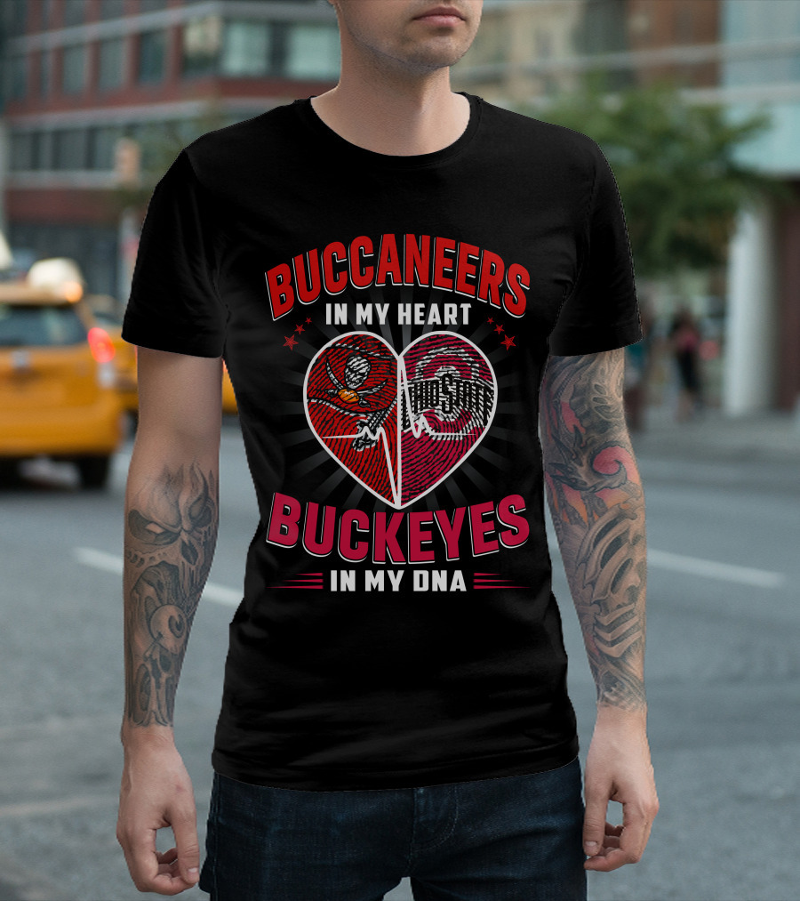 Buccaneers In My Heart Buckeyes In My Dna Heartbeat Split T-Shirt