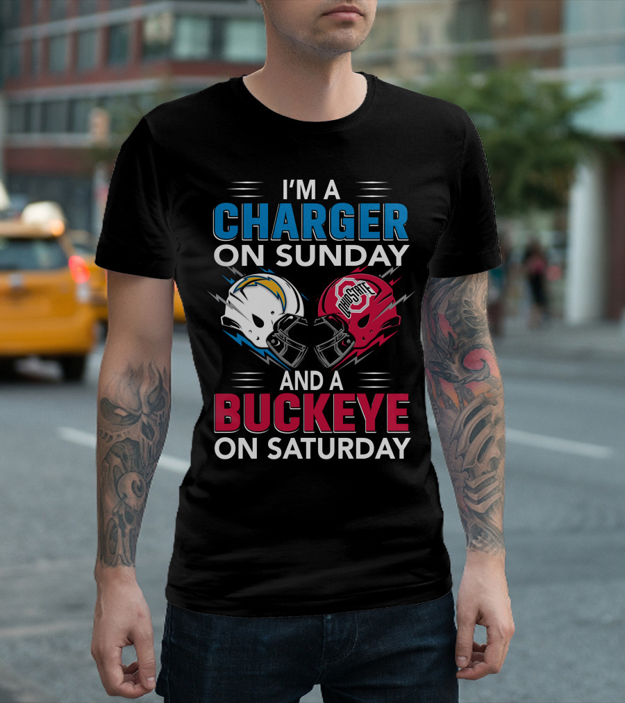I'm A Charger On Sunday And A Buckeye On Saturday Football Helmets T-Shirt