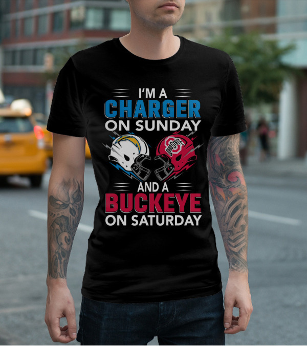 I'm A Charger On Sunday And A Buckeye On Saturday Football Helmets T-Shirt