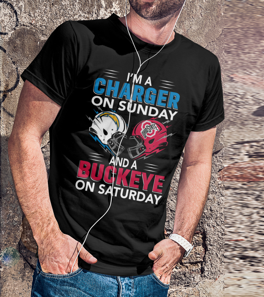I'm A Charger On Sunday And A Buckeye On Saturday Football Helmets T-Shirt