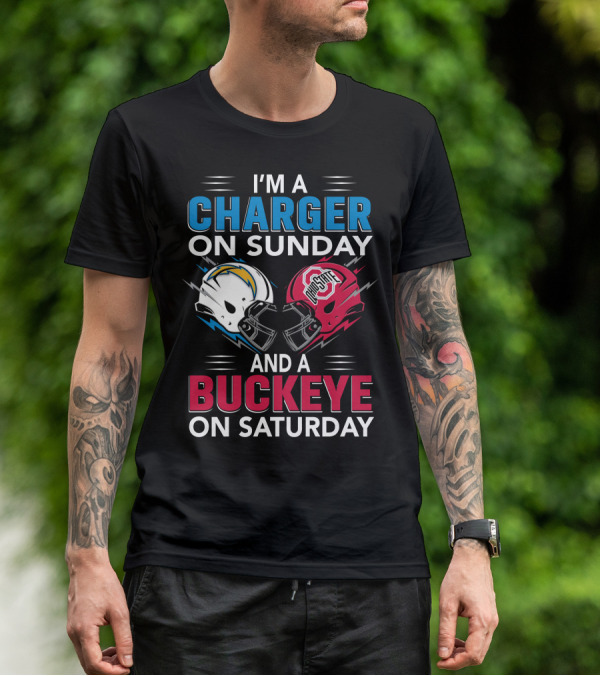 I'm A Charger On Sunday And A Buckeye On Saturday Football Helmets T-Shirt