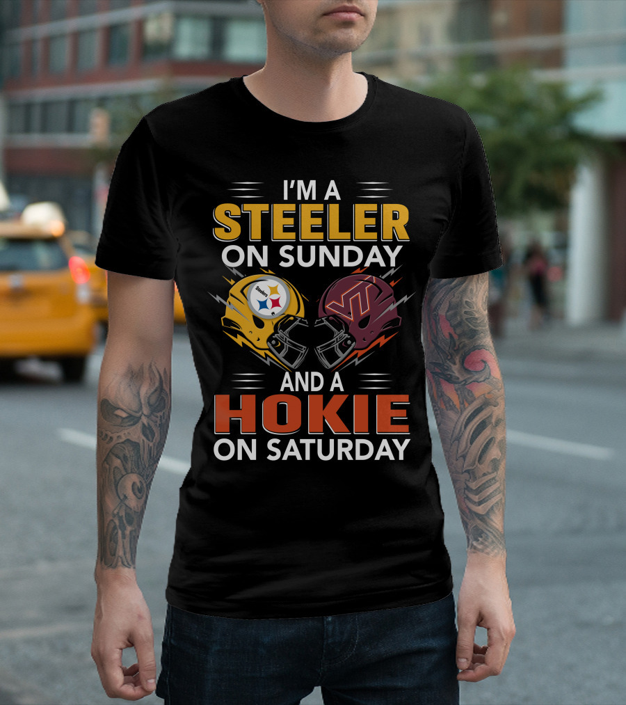 I'm A Steeler On Sunday And A Hokie On Saturday Football Helmets T-Shirt