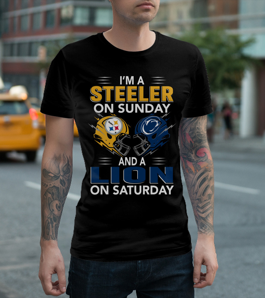 Steeler On Sunday Lion On Saturday Football Helmets T-Shirt