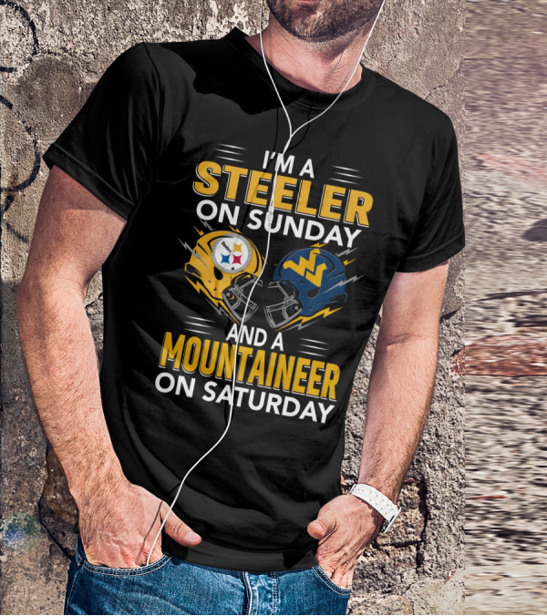 I'm A Steeler On Sunday And A Mountaineer On Saturday Football Helmets T-Shirt