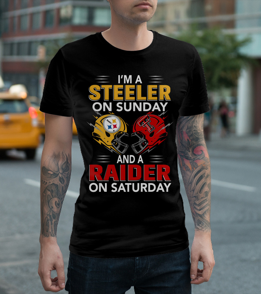 I'm A Steeler On Sunday And A Raider On Saturday Football Helmets T-Shirt