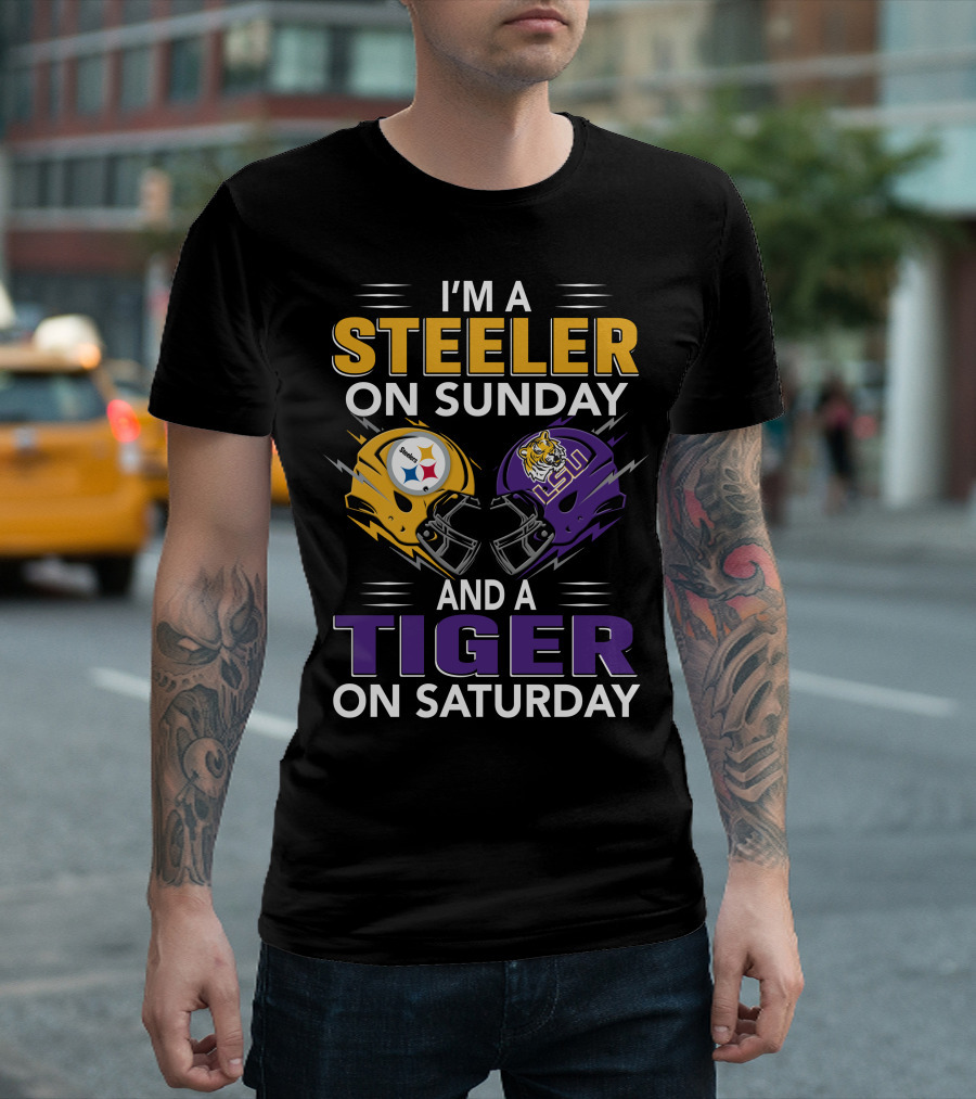 Steeler On Sunday And Tiger On Saturday Helmet T-Shirt