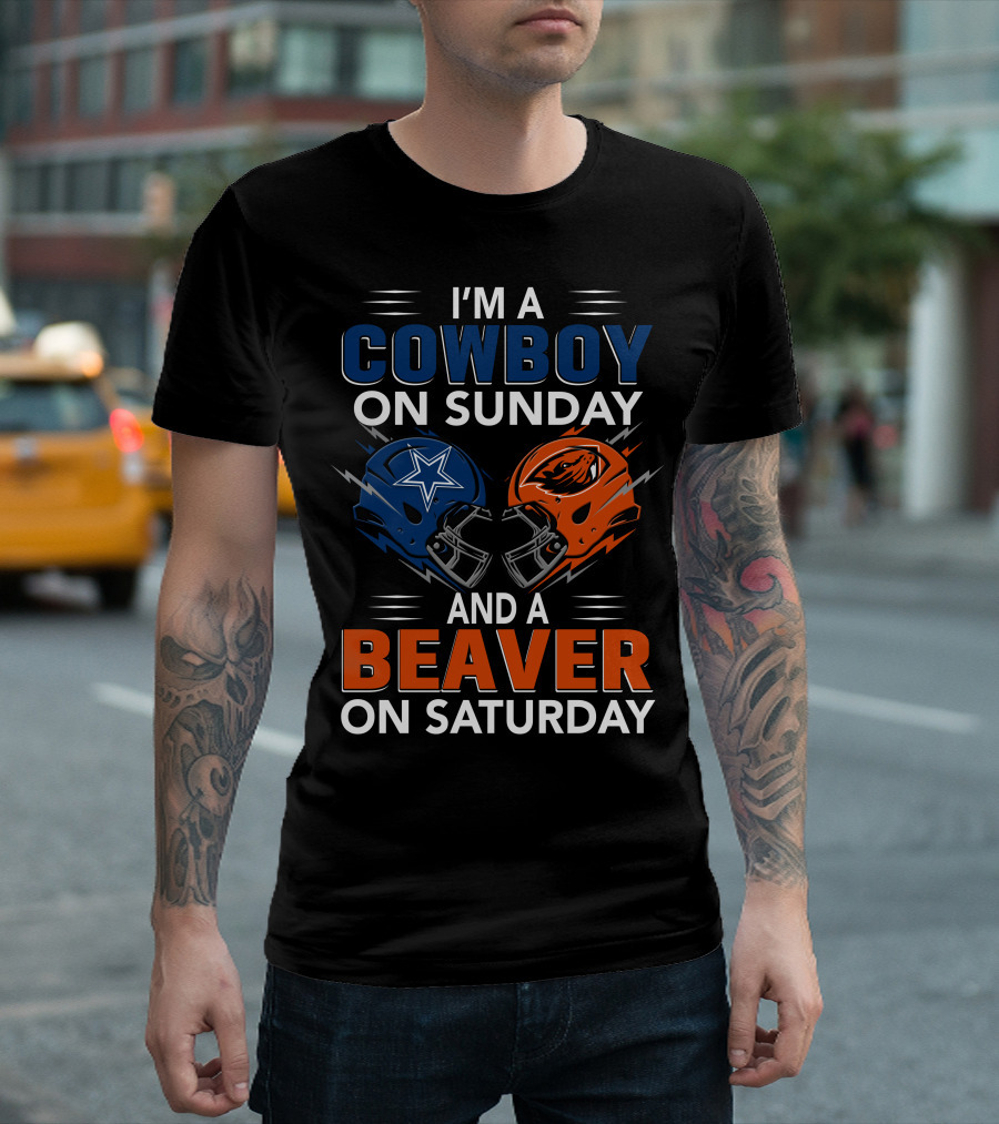 I'm A Cowboy On Sunday And A Beaver On Saturday Football Helmets T-Shirt