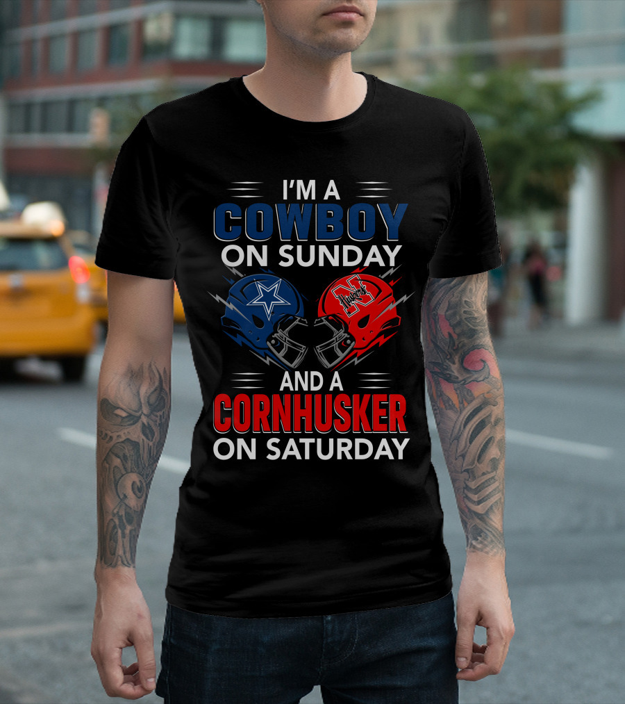 I'm A Cowboy On Sunday And A Cornhusker On Saturday Helmet Clash T-Shirt