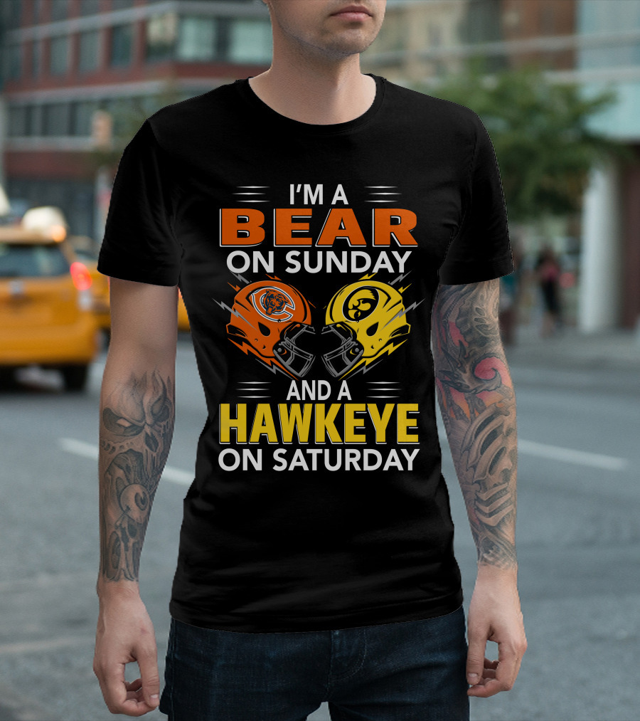 I'm A Bear On Sunday And A Hawkeye On Saturday Football Helmets T-Shirt