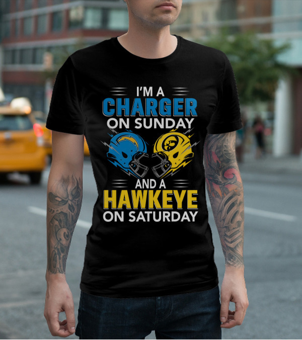 I'm A Charger On Sunday And A Hawkeye On Saturday Football Helmets T-Shirt