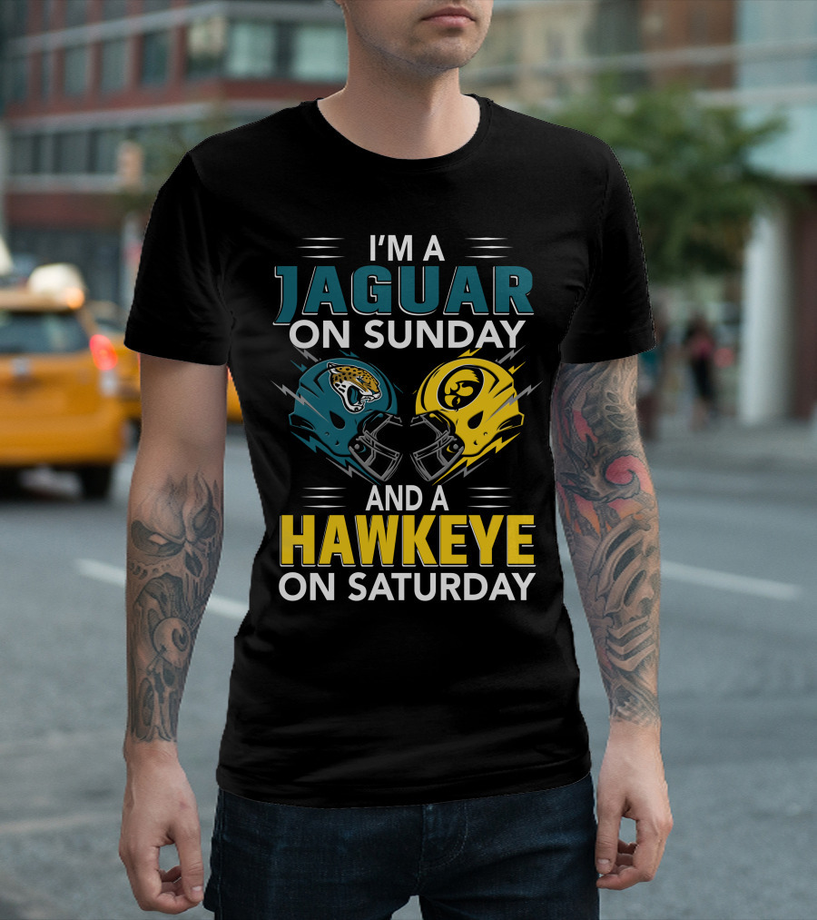 I'm A Jaguar On Sunday And A Hawkeye On Saturday Football Helmets T-Shirt