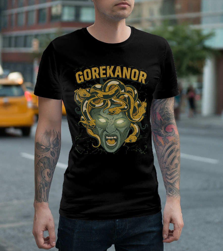 Gorekanor Medusa Snakes Glowing Eyes T-Shirt