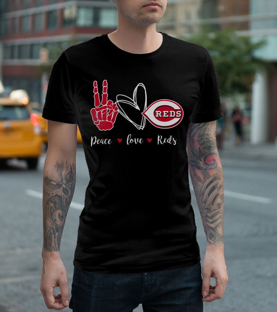 Peace Love Reds Cincinnati Baseball T-Shirt