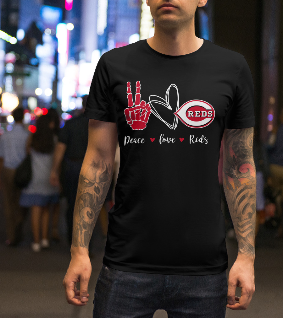 Peace Love Reds Cincinnati Baseball T-Shirt