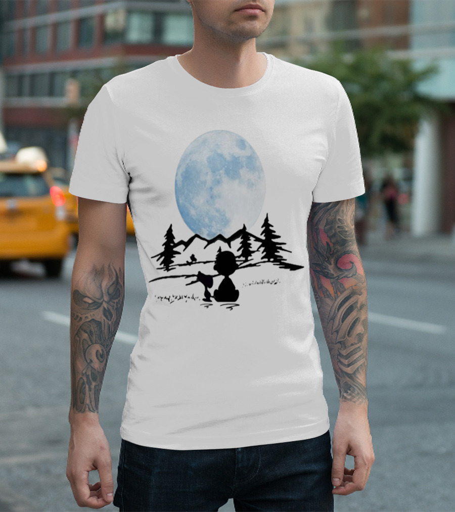 Snoopy and Charlie Brown Camping Under Full Moon T-Shirt