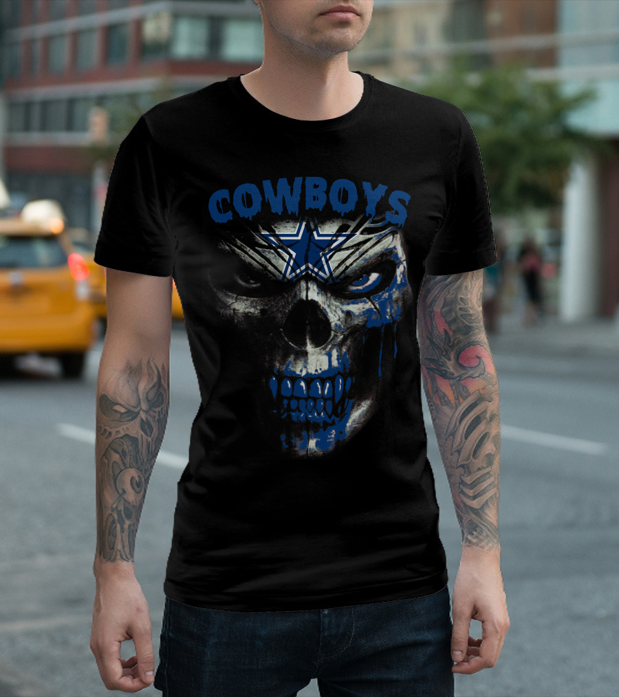 Cowboys Skull with Blue Star Dripping Face T-Shirt