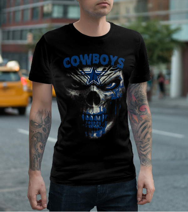 Cowboys Skull With Blue Star Dripping Face T-Shirt