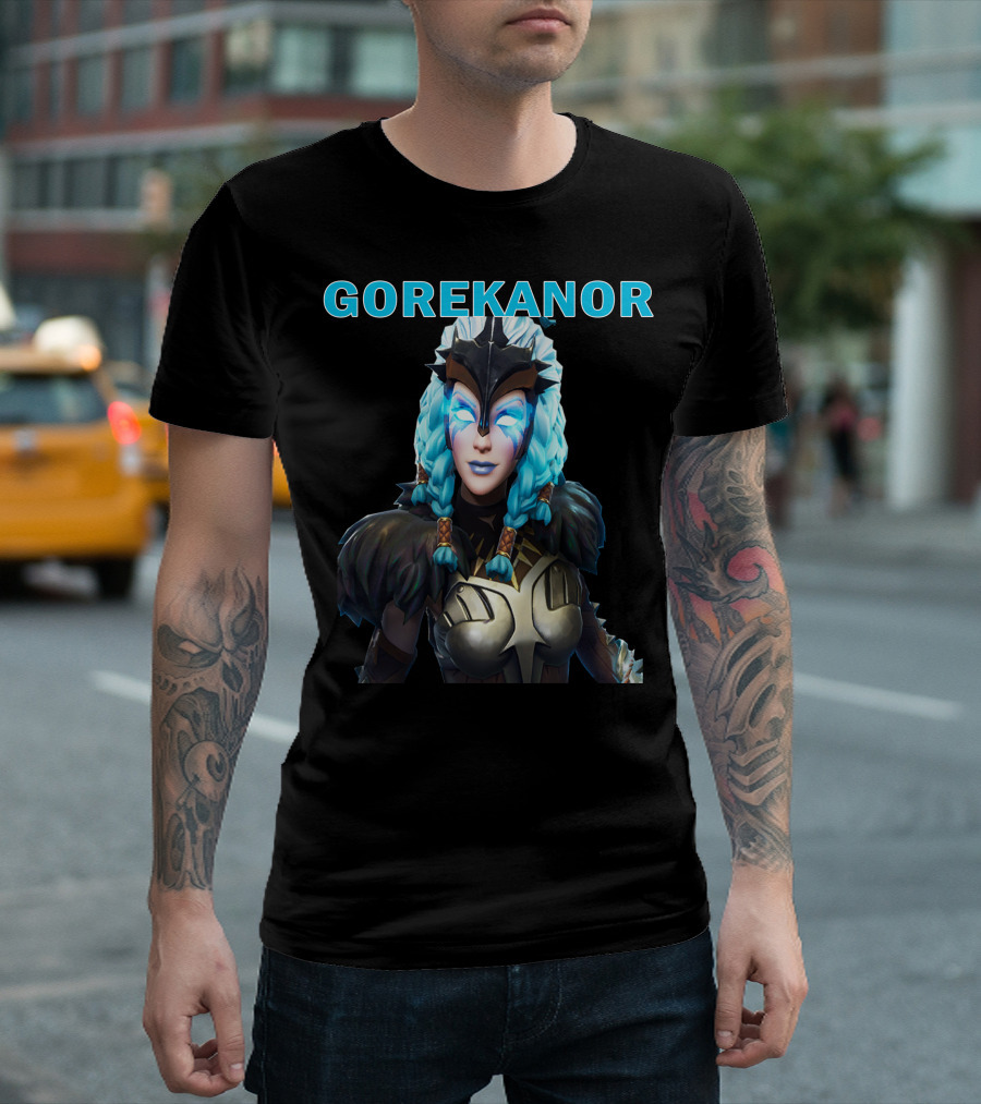 GOREKANOR Mythical Warrior with Ice Blue Hair and Armor T-Shirt