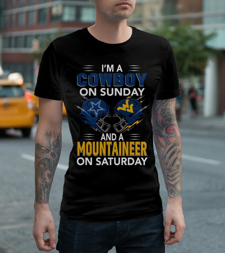 I'm A Cowboy On Sunday And A Mountaineer On Saturday Football Helmets T-Shirt