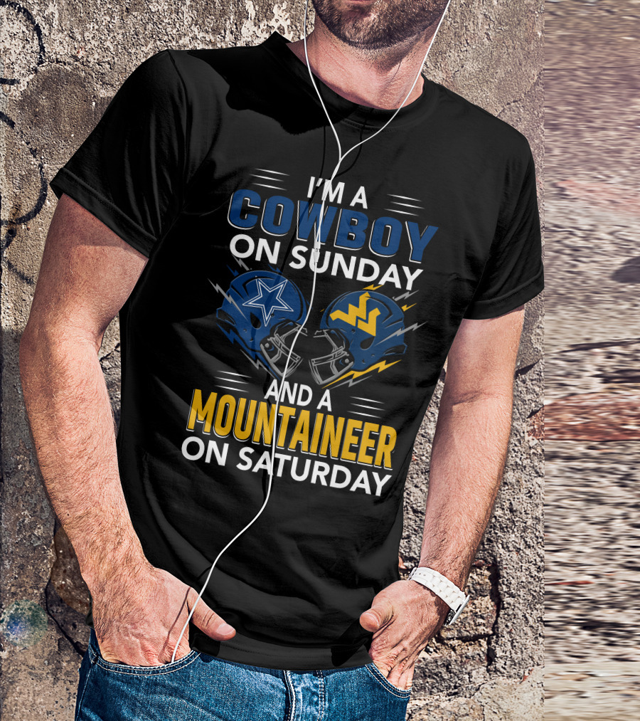 I'm A Cowboy On Sunday And A Mountaineer On Saturday Football Helmets T-Shirt