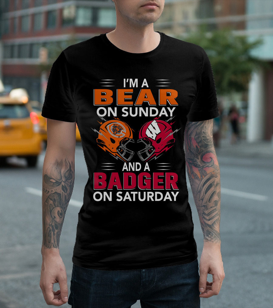 I'm A Bear On Sunday And A Badger On Saturday Football Helmets T-Shirt