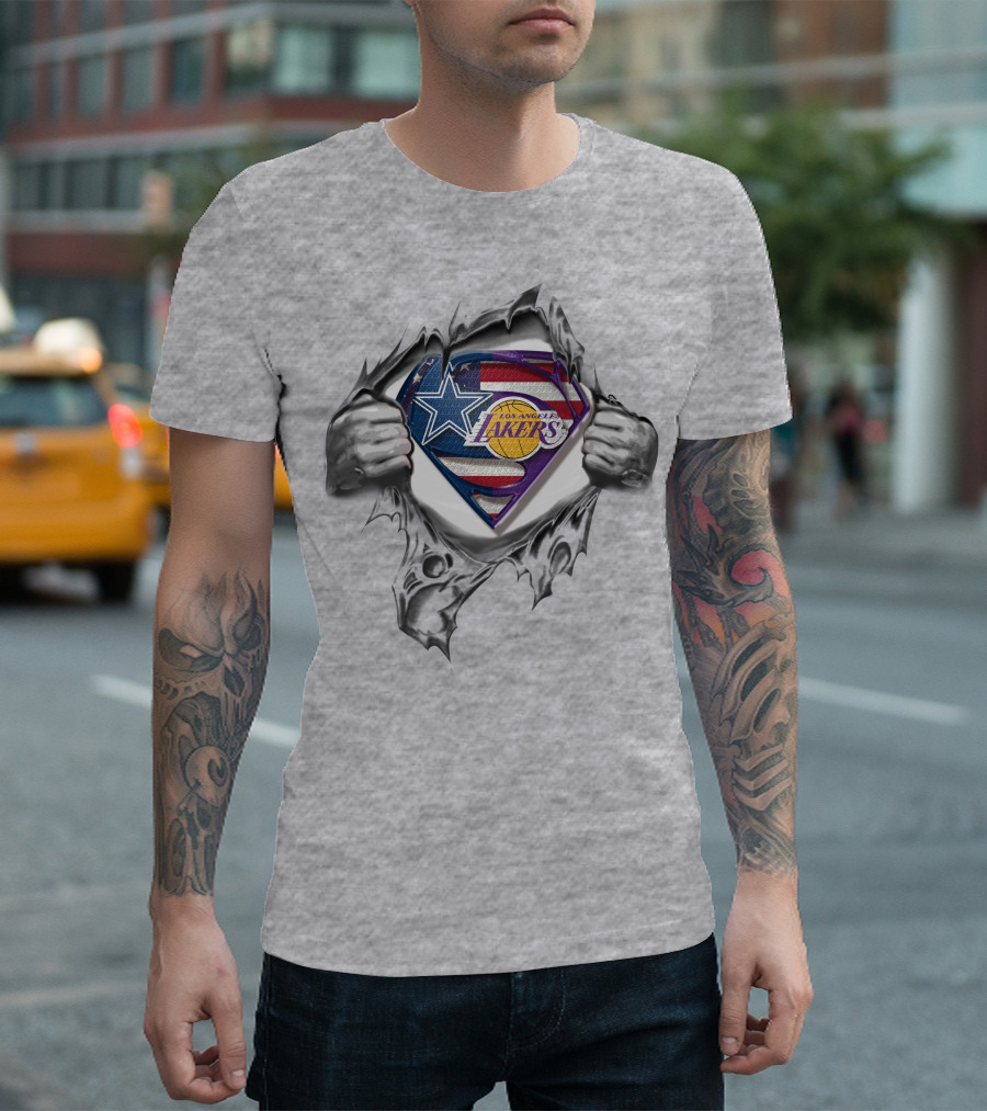 Dallas Cowboys Los Angeles Lakers Superman Logo Heroes T-Shirt