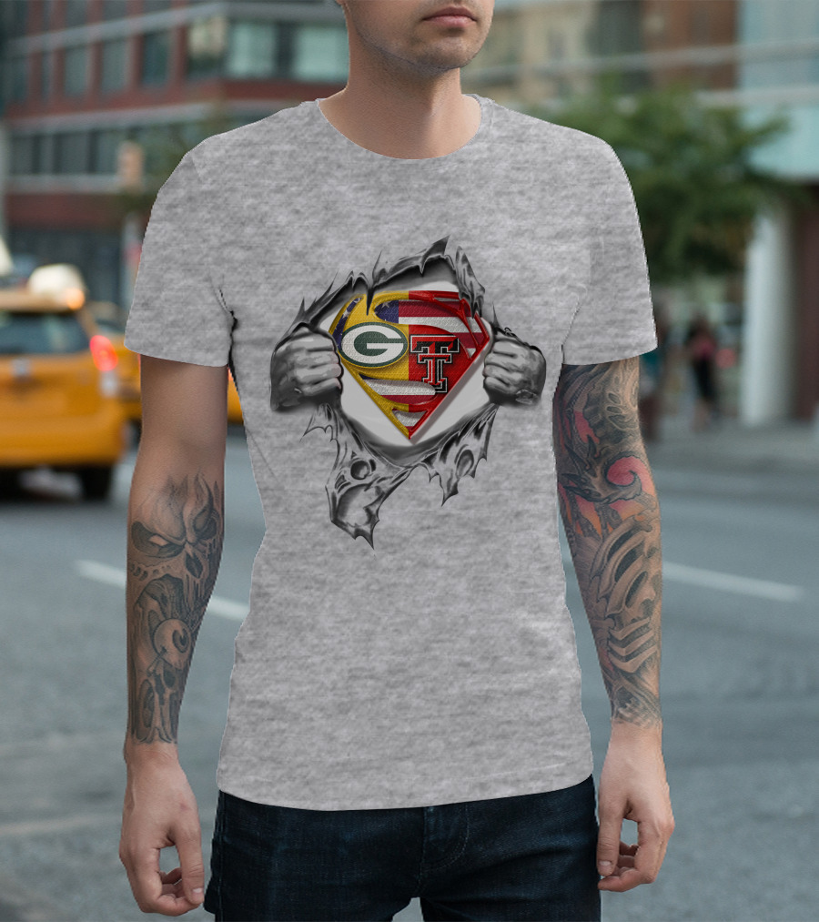 Packers Texas Tech Superhero Symbol Peeking T-Shirt