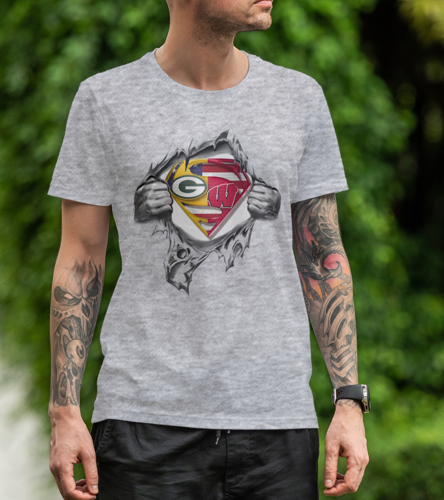 Packers Wisconsin Badgers Superman Logo Fusion T-Shirt