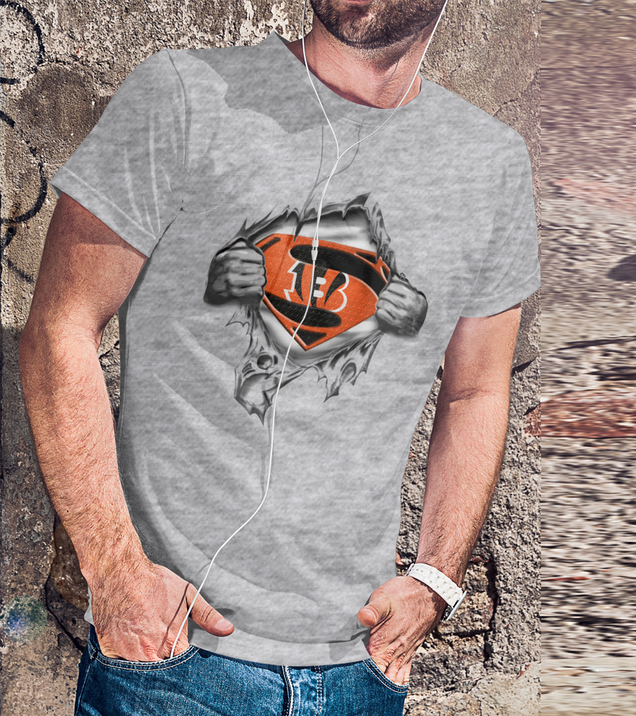 Cincinnati Bengals Super Man Logo Rip Football Fan T-Shirt