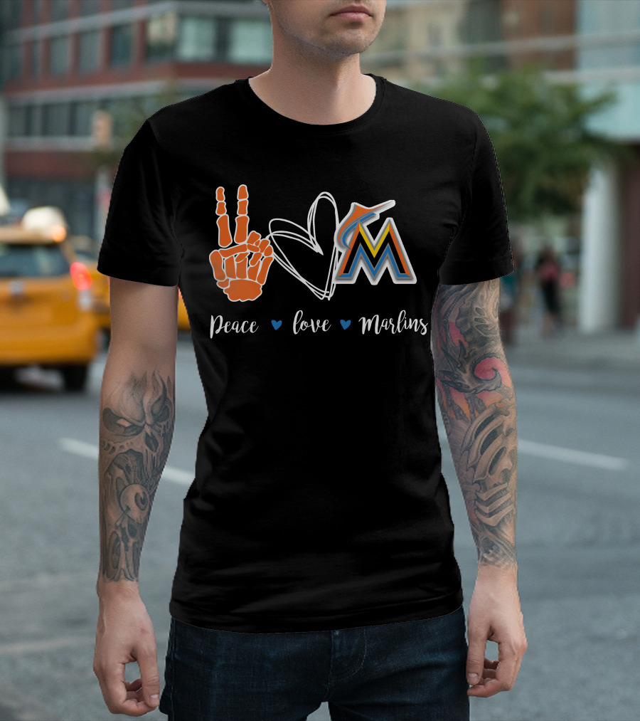 Peace Love Marlins Miami Marlins T-Shirt