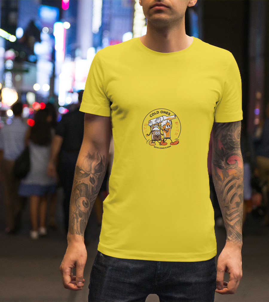 COLD ONES WITH CHAD And MAX CARTOON BEERS YELLOW BACKGROUND T-Shirt