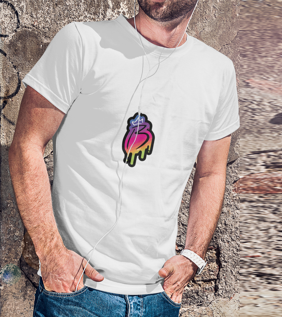 Royally B Drip With Crown Icon Gradient Pink Yellow Black Border T-Shirt