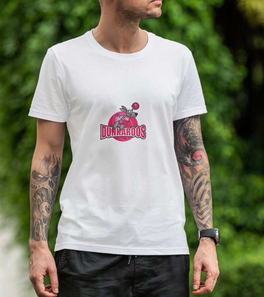 Dunkaroos Basketball Kangaroo With Jersey Number 89 Jumping On Pink Ball T-Shirt