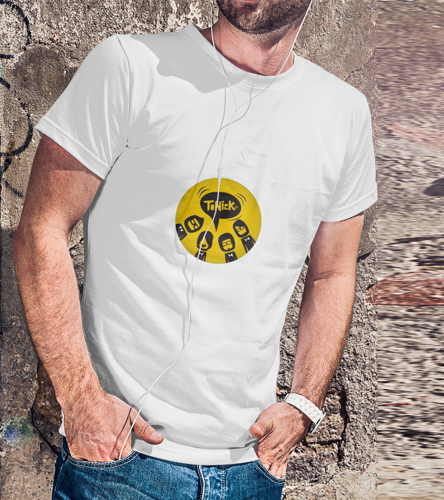 TONICK Yellow Circle With Cartoon Characters T-Shirt