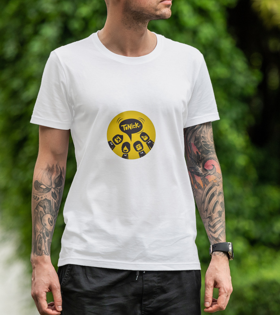 TONICK Yellow Circle With Cartoon Characters T-Shirt