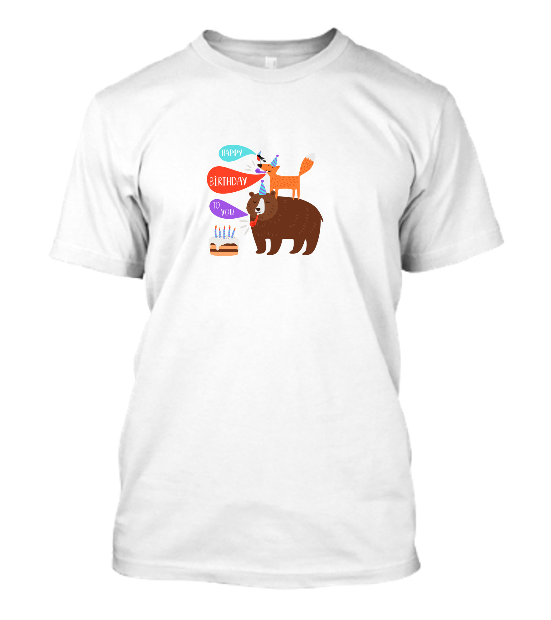 Happy Birthday Party Animal Bear And Fox With Cake T-Shirt