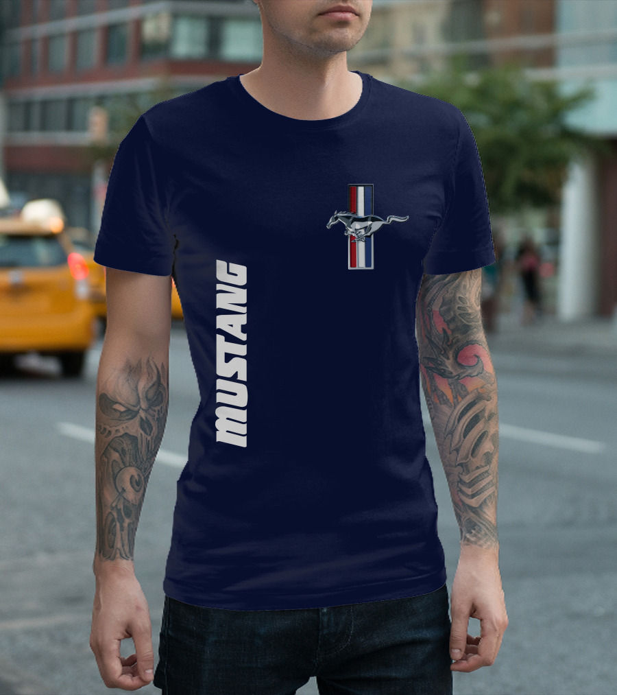 Mustang Running Horse Emblem Navy Blue T-Shirt
