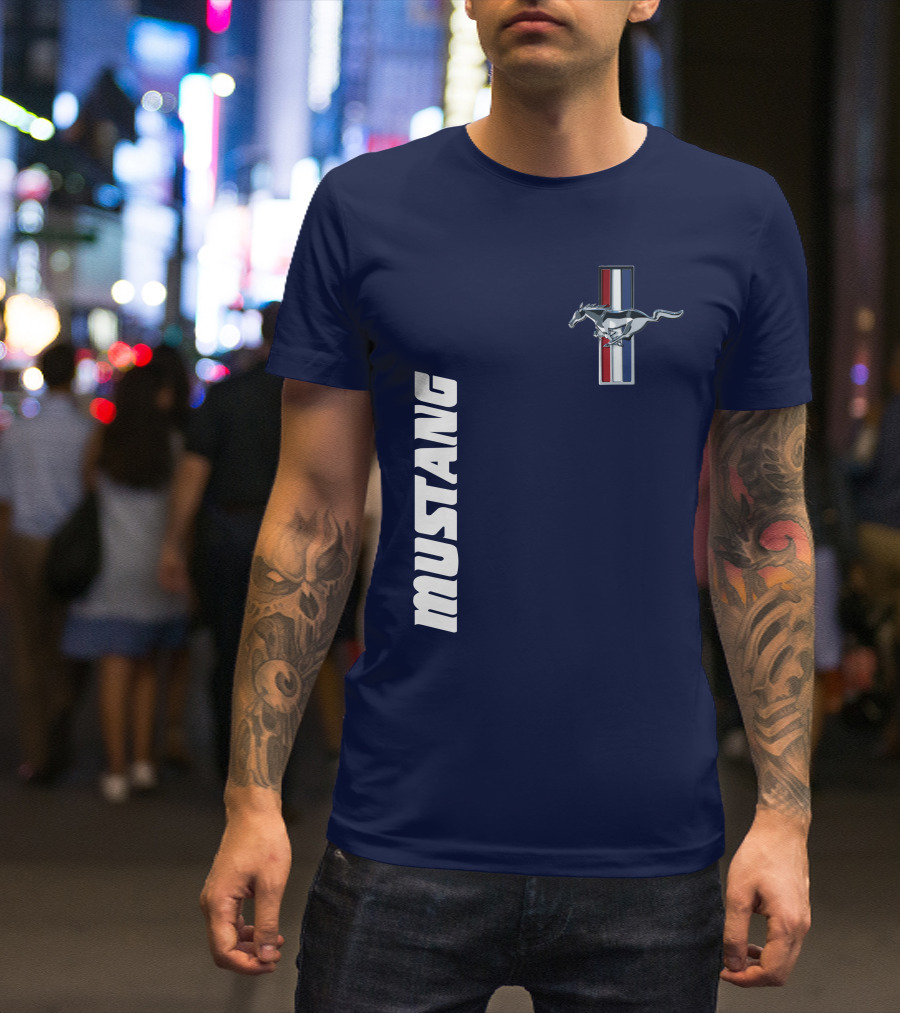 Mustang Running Horse Emblem Navy Blue T-Shirt