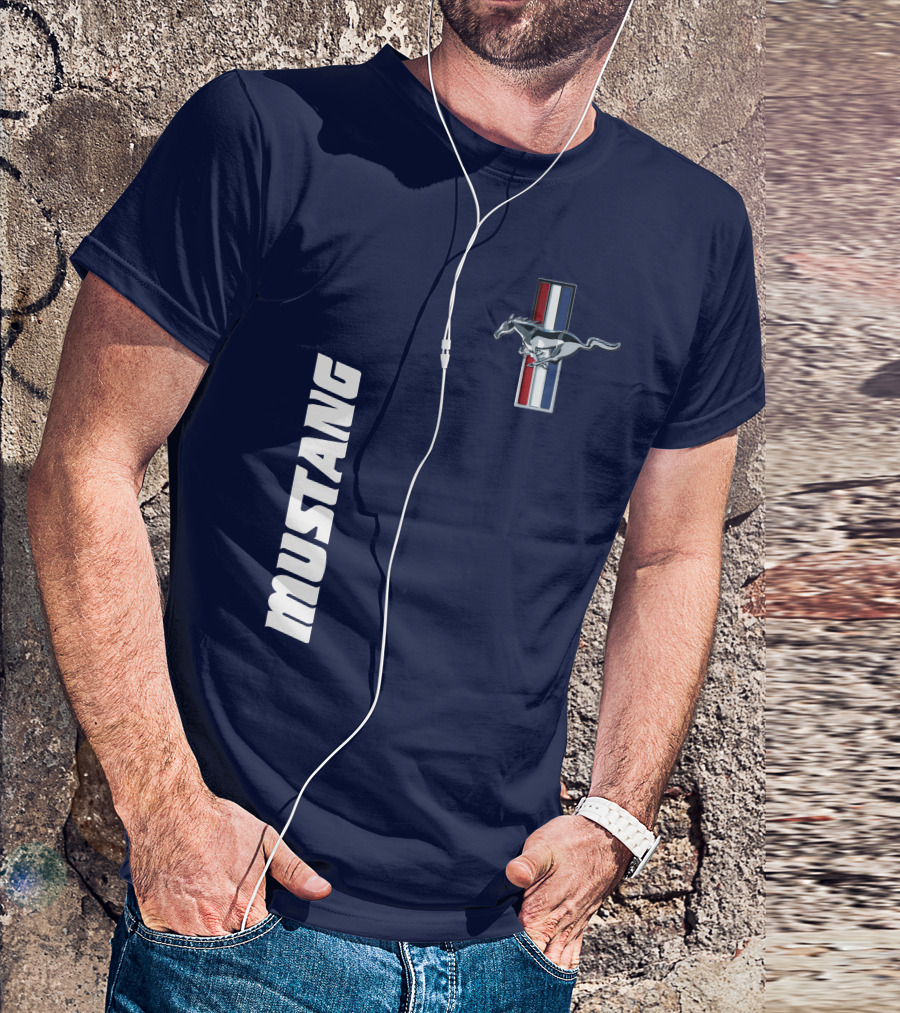 Mustang Running Horse Emblem Navy Blue T-Shirt