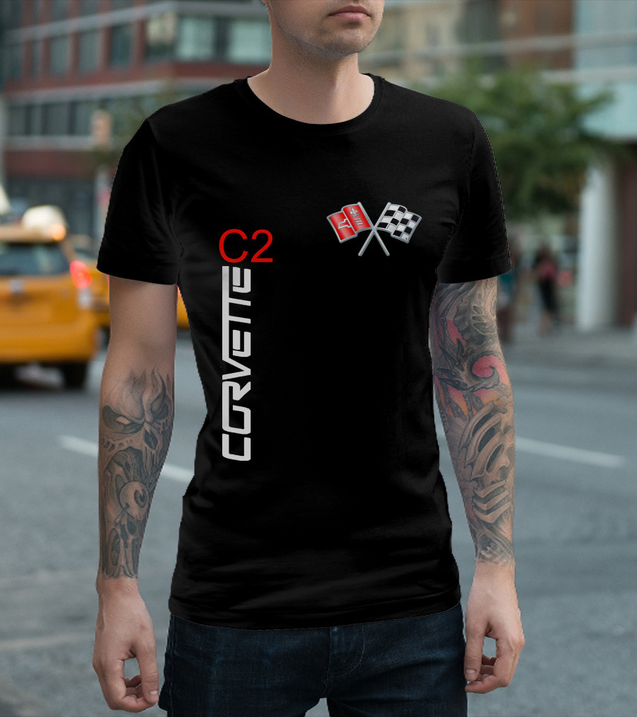 CORVETTE C2 Crossed Flags Emblem T-Shirt