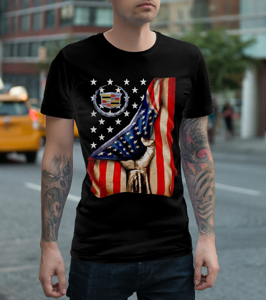 Cadillac American Flag Patriotic Car Logo T-Shirt