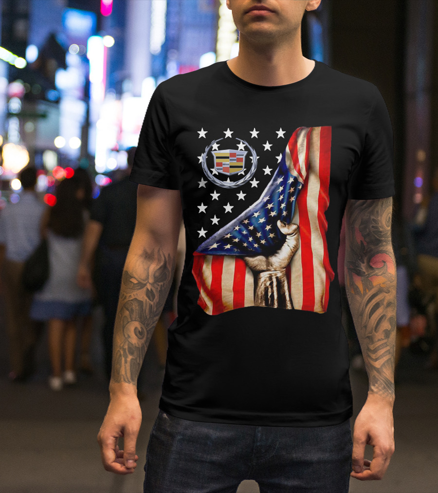 Cadillac American Flag Patriotic Car Logo T-Shirt